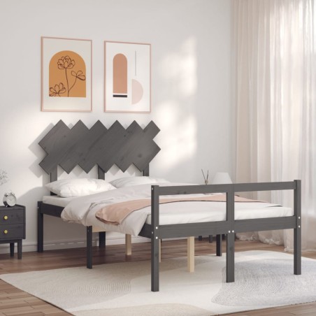 vidaXL Massivholzbett mit Kopfteil Grau 120x200 cm