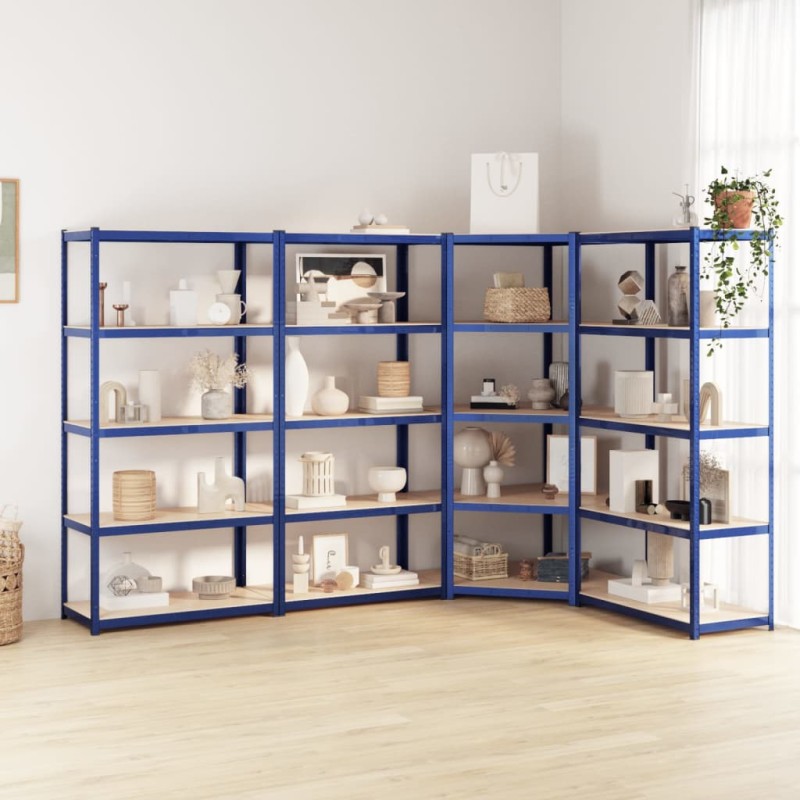 vidaXL Regale mit 5 Böden 4 Stk. Blau Stahl & Holzwerkstoff vidaXL Regale mit 5 Böden 4 Stk. Blau Stahl & Holzwerkstoff
