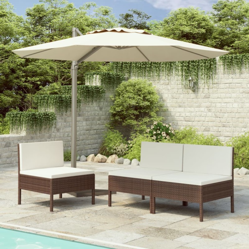 Gartenstühle 3 Stk. mit Auflagen Poly Rattan Braun Gartenstühle 3 Stk. mit Auflagen Poly Rattan Braun