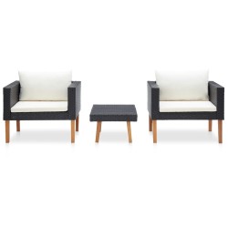 vidaXL 3-tlg. Garten-Lounge-Set mit Auflagen Poly Rattan Schwarz