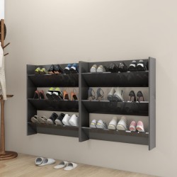 vidaXL Wand-Schuhschränke 2 Stk. Hochglanz-Grau 80x18x90 cm