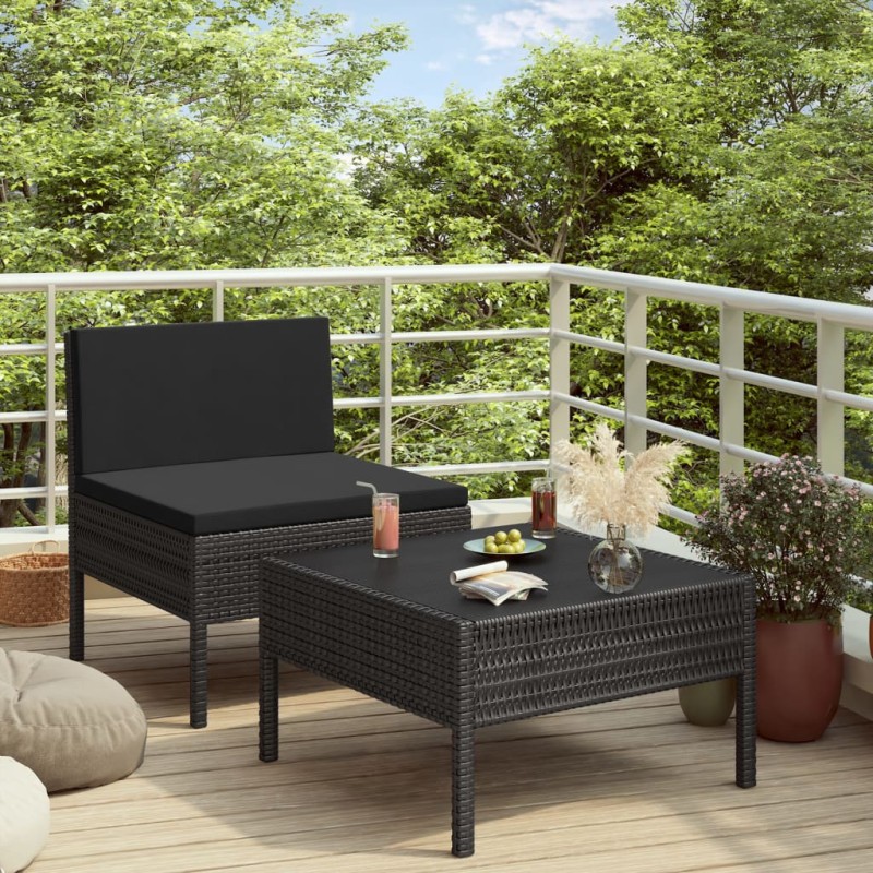 2-tlg. Garten-Lounge-Set mit Auflagen Poly Rattan Schwarz 2-tlg. Garten-Lounge-Set mit Auflagen Poly Rattan Schwarz