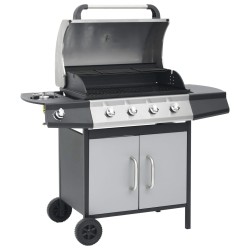 Gasgrill 4+1 Brenner Schwarz und Silbern Stahl & Edelstahl