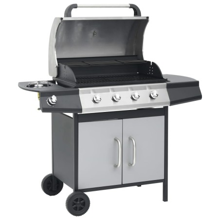Gasgrill 4+1 Brenner Schwarz und Silbern Stahl & Edelstahl