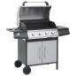 Gasgrill 4+1 Brenner Schwarz und Silbern Stahl & Edelstahl Gasgrill 4+1 Brenner Schwarz und Silbern Stahl & Edelstahl