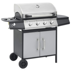 Gasgrill 4+1 Brenner Schwarz und Silbern Stahl & Edelstahl
