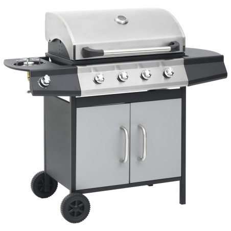 Gasgrill 4+1 Brenner Schwarz und Silbern Stahl & Edelstahl