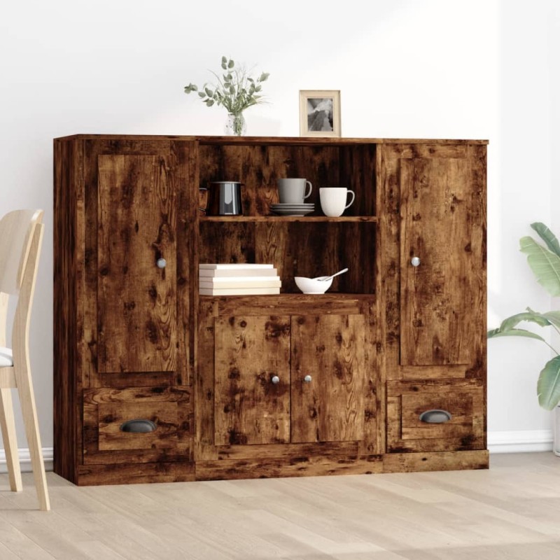 vidaXL Highboards 3 Stk. Räuchereiche Holzwerkstoff vidaXL Highboards 3 Stk. Räuchereiche Holzwerkstoff