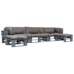 vidaXL 6-tlg. Outdoor-Lounge-Set Paletten mit Kissen in Grau Holz