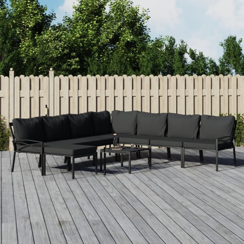 vidaXL 9-tlg. Garten-Lounge-Set mit Grauen Kissen Stahl vidaXL 9-tlg. Garten-Lounge-Set mit Grauen Kissen Stahl