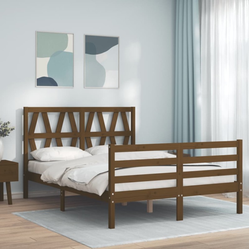 vidaXL Massivholzbett mit Kopfteil Honigbraun vidaXL Massivholzbett mit Kopfteil Honigbraun