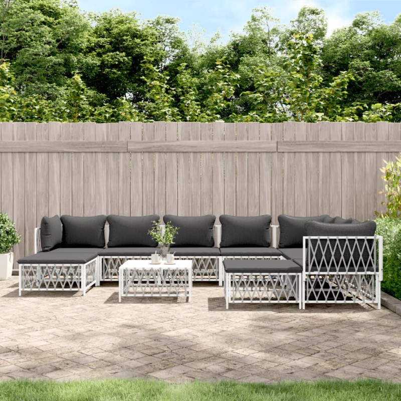 vidaXL 10-tlg. Garten-Lounge-Set mit Kissen Weiß Stahl vidaXL 10-tlg. Garten-Lounge-Set mit Kissen Weiß Stahl