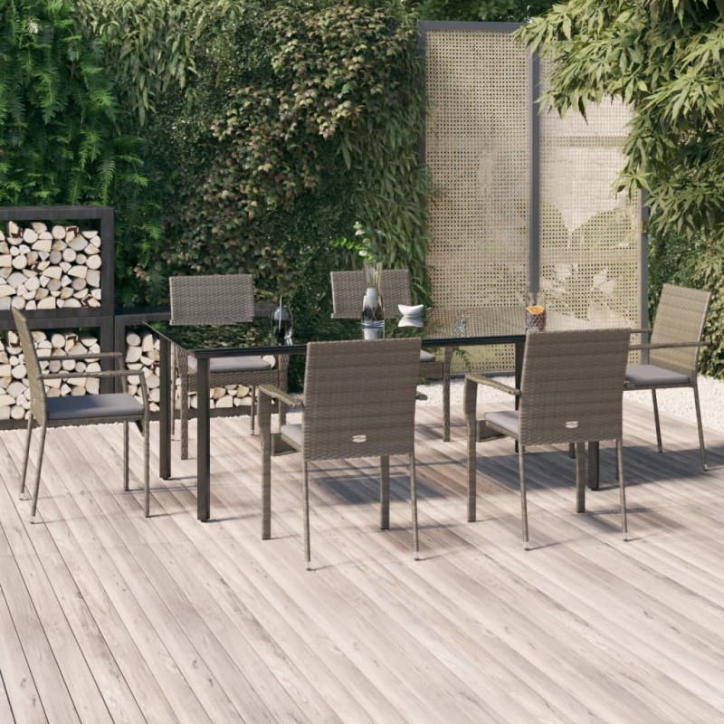 vidaXL 7-tlg. Garten-Essgruppe mit Kissen Schwarz und Grau Poly Rattan vidaXL 7-tlg. Garten-Essgruppe mit Kissen Schwarz und Grau Poly Rattan