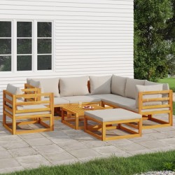 vidaXL 8-tlg. Garten-Lounge-Set mit Hellgrauen Kissen Massivholz
