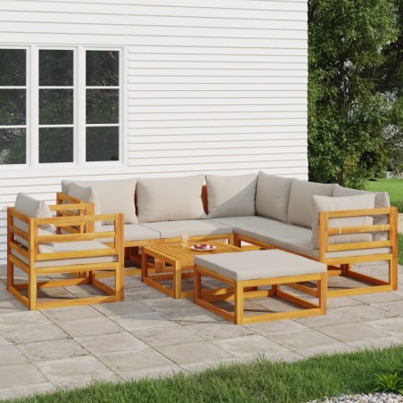 vidaXL 8-tlg. Garten-Lounge-Set mit Hellgrauen Kissen Massivholz