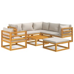 vidaXL 8-tlg. Garten-Lounge-Set mit Hellgrauen Kissen Massivholz