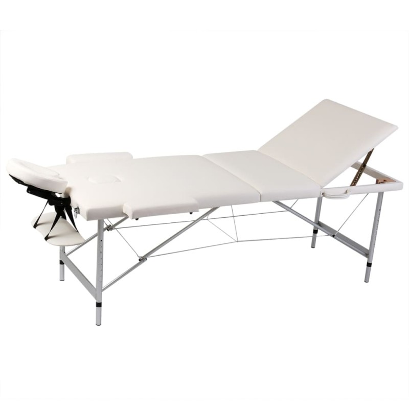 Massagetisch mit Aluminiumrahmen, faltbar 3 Zonen Creme-Weiß Massagetisch mit Aluminiumrahmen, faltbar 3 Zonen Creme-Weiß
