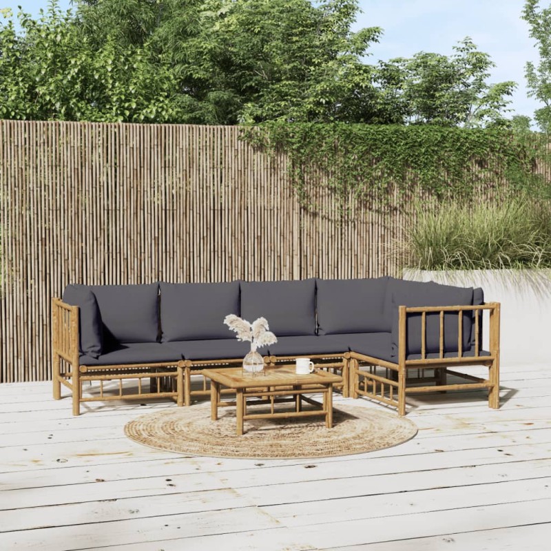 vidaXL 6-tlg. Garten-Lounge-Set mit Dunkelgrauen Kissen Bambus vidaXL 6-tlg. Garten-Lounge-Set mit Dunkelgrauen Kissen Bambus