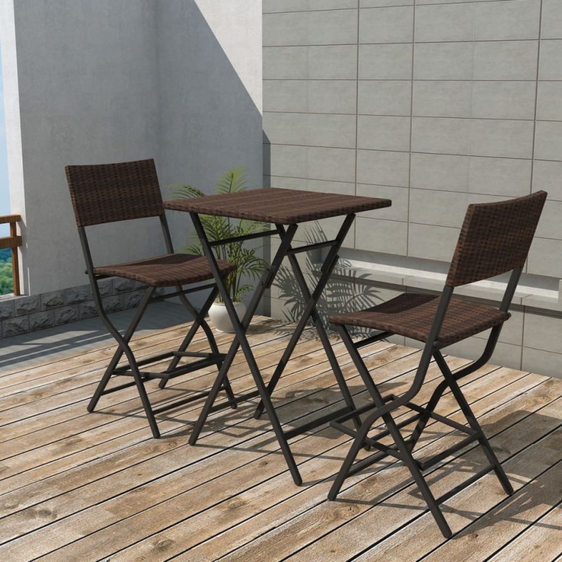 vidaXL 3-tlg. Bistro-Set Klappbar Stahl Poly Rattan Braun vidaXL 3-tlg. Bistro-Set Klappbar Stahl Poly Rattan Braun
