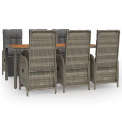 vidaXL 7-tlg. Garten-Essgruppe mit Kissen Grau Poly Rattan