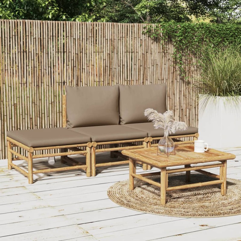 vidaXL 4-tlg. Garten-Lounge-Set mit Taupe Kissen Bambus vidaXL 4-tlg. Garten-Lounge-Set mit Taupe Kissen Bambus