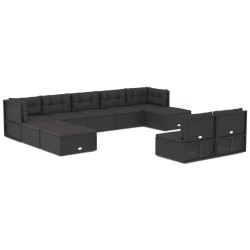 vidaXL 10-tlg. Garten-Lounge-Set mit Kissen Schwarz Poly Rattan