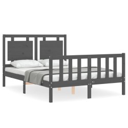 vidaXL Massivholzbett mit Kopfteil Grau 140x190 cm