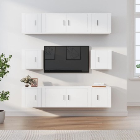 vidaXL 8-tlg. TV-Schrank-Set Weiß Holzwerkstoff