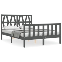 vidaXL Massivholzbett mit Kopfteil Grau 140x190 cm