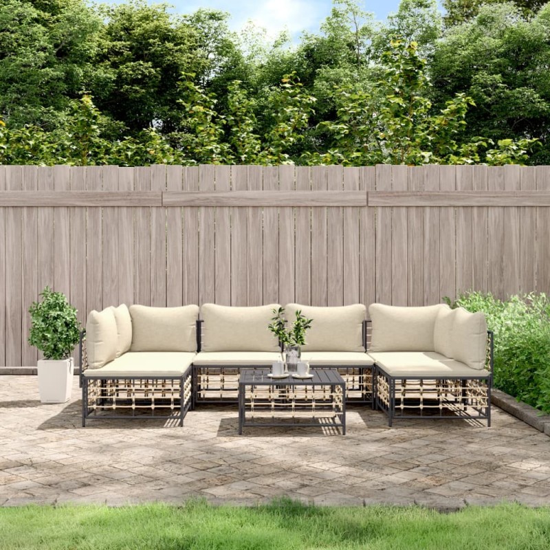 vidaXL 7-tlg. Garten-Lounge-Set mit Kissen Anthrazit Poly Rattan vidaXL 7-tlg. Garten-Lounge-Set mit Kissen Anthrazit Poly Rattan