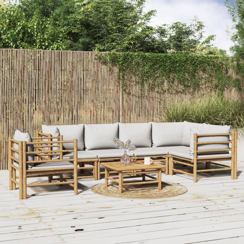 vidaXL 7-tlg. Garten-Lounge-Set mit Hellgrauen Kissen Bambus vidaXL 7-tlg. Garten-Lounge-Set mit Hellgrauen Kissen Bambus