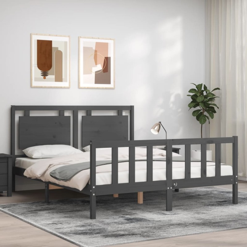 vidaXL Massivholzbett mit Kopfteil Grau vidaXL Massivholzbett mit Kopfteil Grau