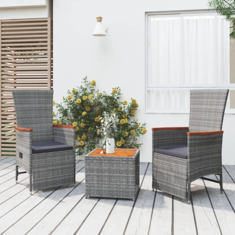 vidaXL 3-tlg. Garten-Lounge-Set Grau Poly Rattan & Massivholz Akazie vidaXL 3-tlg. Garten-Lounge-Set Grau Poly Rattan & Massivholz Akazie