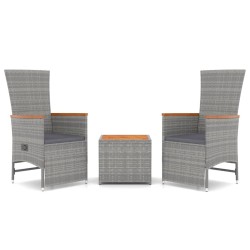 vidaXL 3-tlg. Garten-Lounge-Set Grau Poly Rattan & Massivholz Akazie