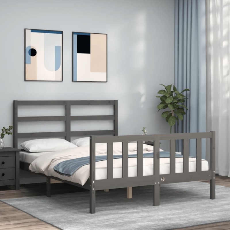 vidaXL Massivholzbett mit Kopfteil Grau 140x190 cm vidaXL Massivholzbett mit Kopfteil Grau 140x190 cm