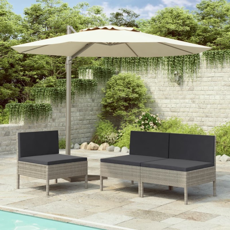 Gartenstühle 3 Stk. mit Auflagen Poly Rattan Grau Gartenstühle 3 Stk. mit Auflagen Poly Rattan Grau