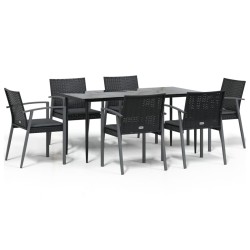 vidaXL 7-tlg. Garten-Essgruppe mit Kissen Poly Rattan und Stahl