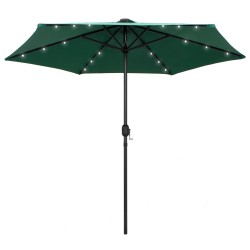 vidaXL Sonnenschirm mit LED-Leuchten & Aluminium-Mast 270 cm Grün