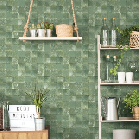 Evergreen Tapete Tiles Grün