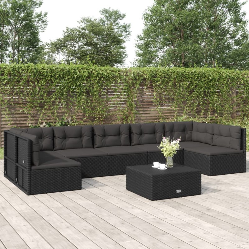 vidaXL 7-tlg. Garten-Lounge-Set mit Kissen Schwarz Poly Rattan vidaXL 7-tlg. Garten-Lounge-Set mit Kissen Schwarz Poly Rattan