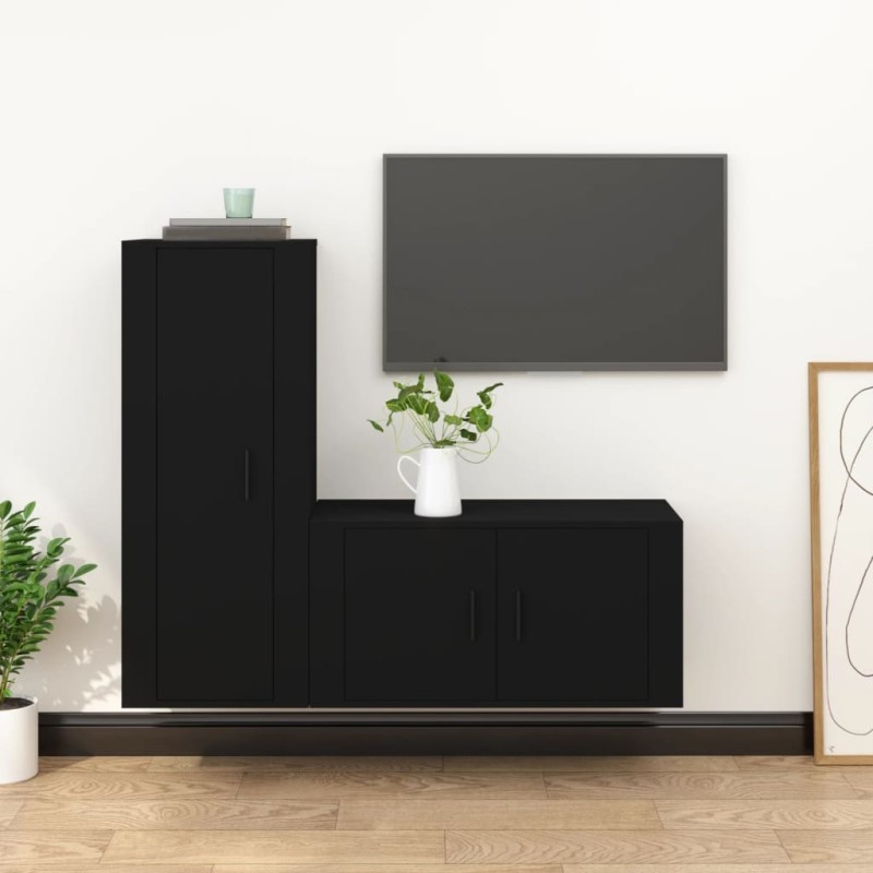 vidaXL 2-tlg. TV-Schrank-Set Schwarz Holzwerkstoff vidaXL 2-tlg. TV-Schrank-Set Schwarz Holzwerkstoff