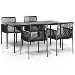 vidaXL 5-tlg. Garten-Essgruppe mit Kissen Schwarz Poly Rattan & Stahl
