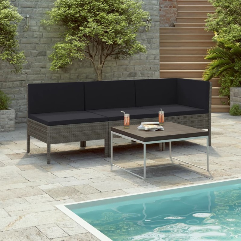 3-tlg. Garten-Lounge-Set mit Auflagen Poly Rattan Grau 3-tlg. Garten-Lounge-Set mit Auflagen Poly Rattan Grau