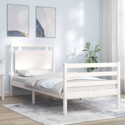 vidaXL Massivholzbett mit Kopfteil Weiß 90x200 cm