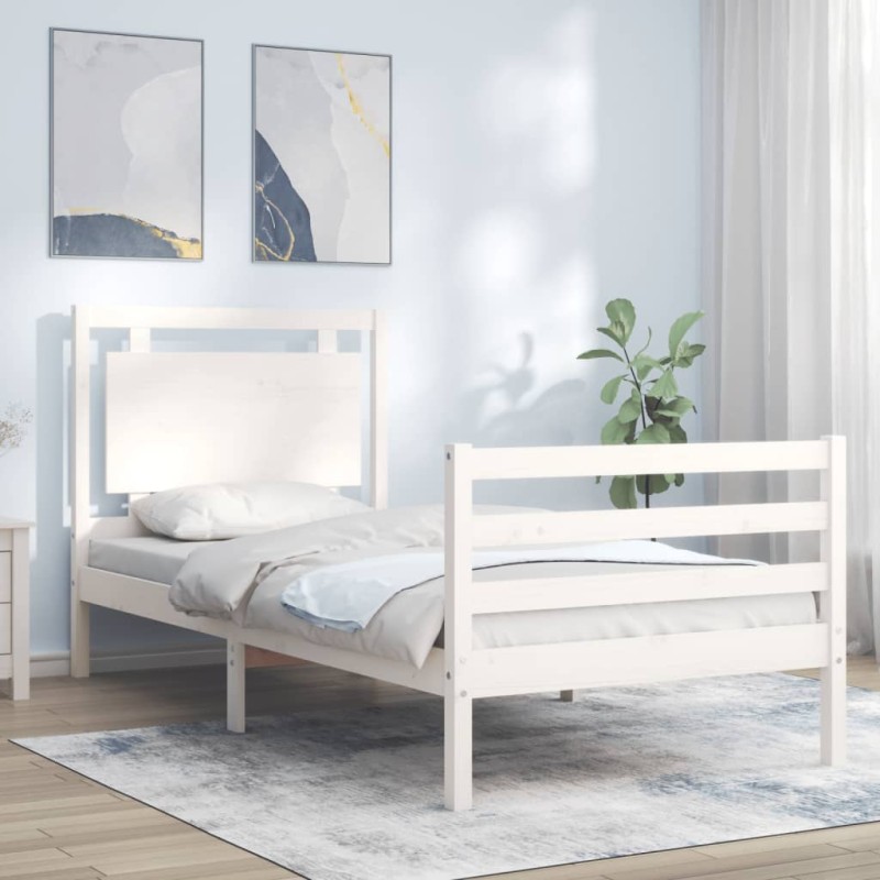 vidaXL Massivholzbett mit Kopfteil Weiß 90x200 cm vidaXL Massivholzbett mit Kopfteil Weiß 90x200 cm