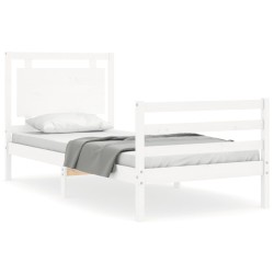 vidaXL Massivholzbett mit Kopfteil Weiß 90x200 cm