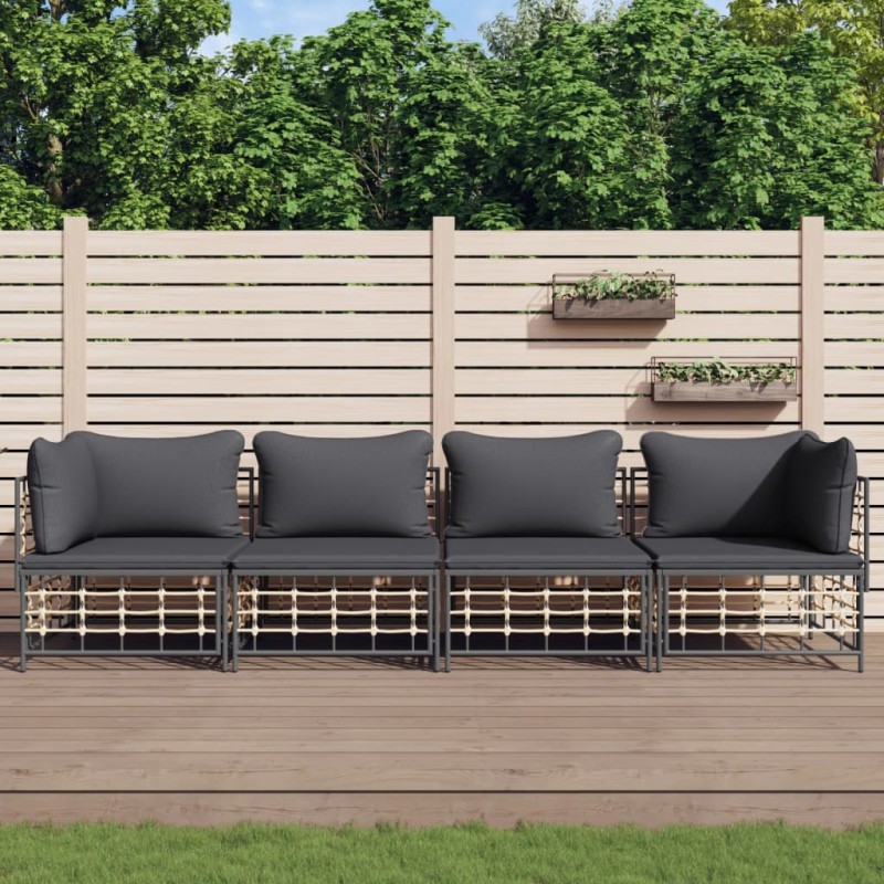 vidaXL 4-tlg. Garten-Lounge-Set mit Kissen Anthrazit Poly Rattan vidaXL 4-tlg. Garten-Lounge-Set mit Kissen Anthrazit Poly Rattan
