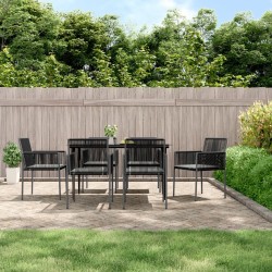 vidaXL 7-tlg. Garten-Essgruppe mit Kissen Schwarz Poly Rattan & Stahl
