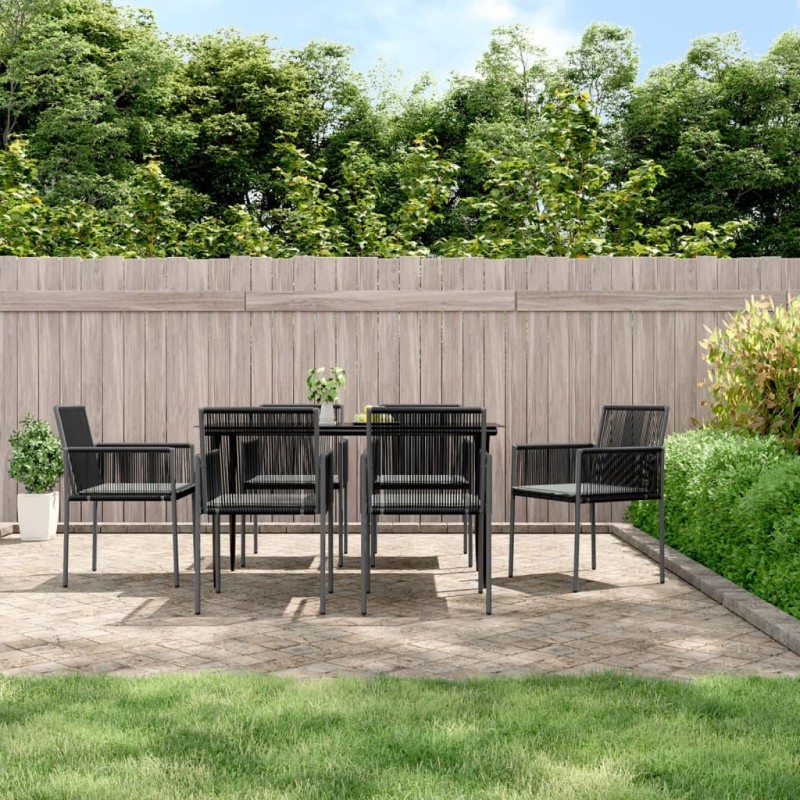 vidaXL 7-tlg. Garten-Essgruppe mit Kissen Schwarz Poly Rattan & Stahl vidaXL 7-tlg. Garten-Essgruppe mit Kissen Schwarz Poly Rattan & Stahl