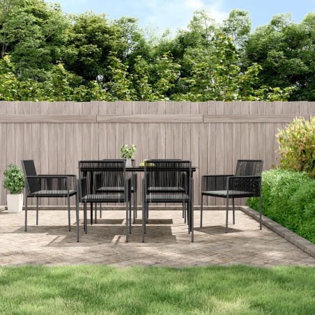 vidaXL 7-tlg. Garten-Essgruppe mit Kissen Schwarz Poly Rattan & Stahl